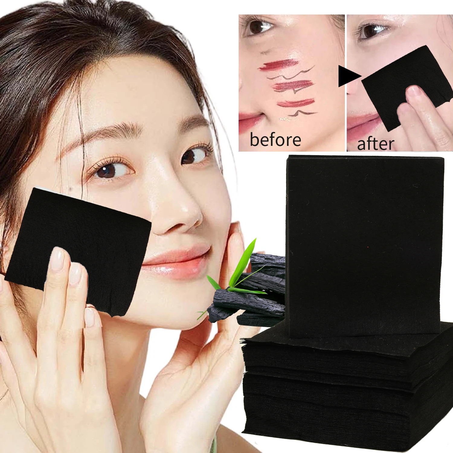 Bamboe Houtskool Nat Kompres Wattenschijfjes 200/1000 Stuks Wegwerp Zwarte Make-Up Remover Pads Gezichtshuid Veeg Schoonmaken Wattenschijfjes