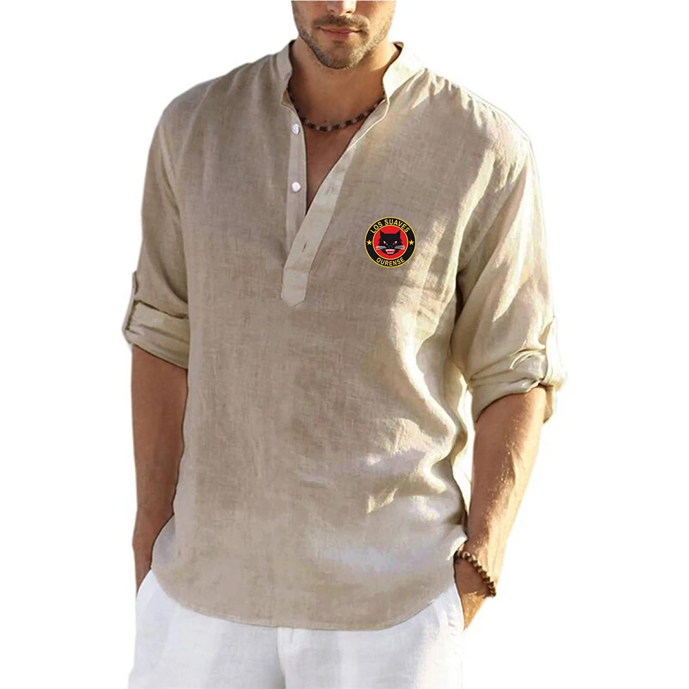 2026 Los Suaves Ourense Logo Print Men's Fashion Casual Solid Color Shirt Pullover Cotton Comfortable Daily Top Short Sleeve Top