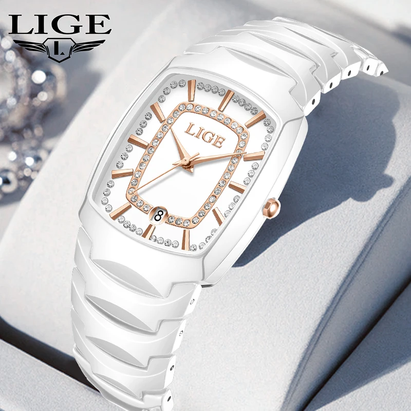 

LIGE Luxury Quartz Woman Watch Fashion Casual Business Elegant Date Ceramics Waterproof Ladies Reloj Mujer Women's Wristwatches