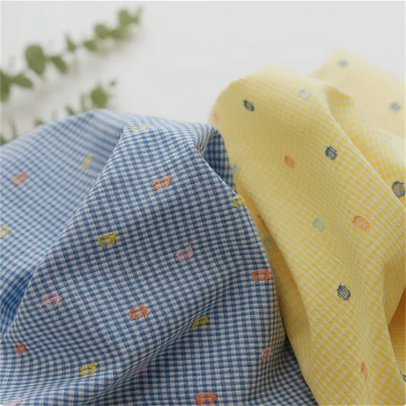 

Ins Style Cotton Fabric Grid Homemade Long Sleeved Shirt Top Tablecloth headband Children's Clothing Baby Shirt Fabric