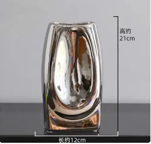 Plating Silver Ceramic Vase Living Room Decor Floral Decoration Flower Arrangement Dried Pot Home Crafts