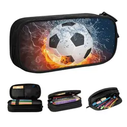 Custom Cute Flaming Football   Soccer Pencil Cases for Boys Gilrs Flames Large Capacity Pen Bag Box School Supplies