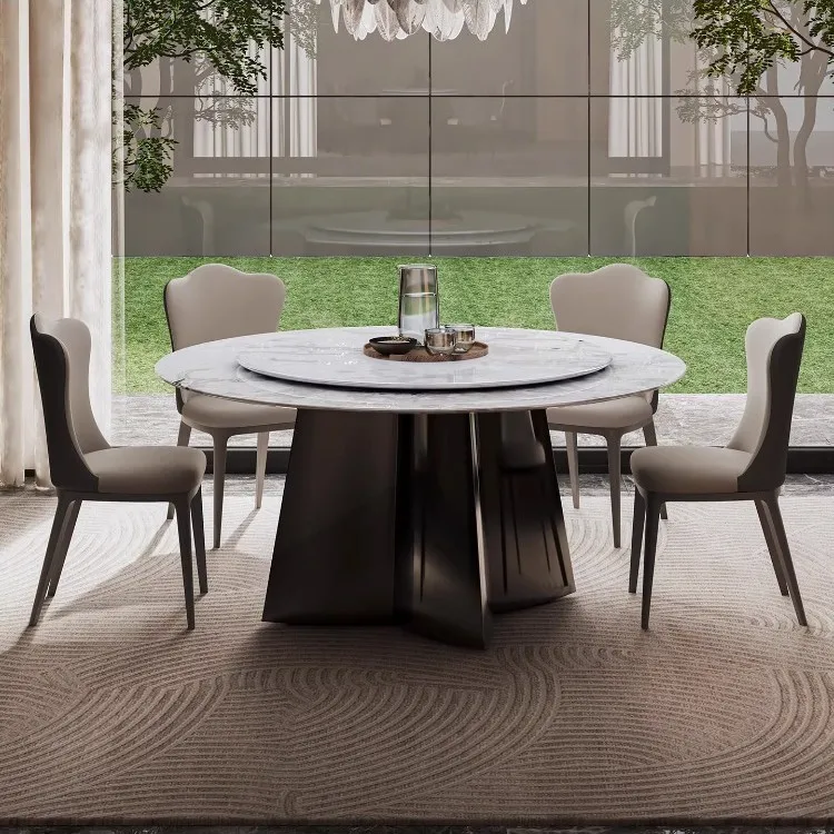 Natural luxury stone dining table Italian minimalist villa home dining table Modern high-end marble round table
