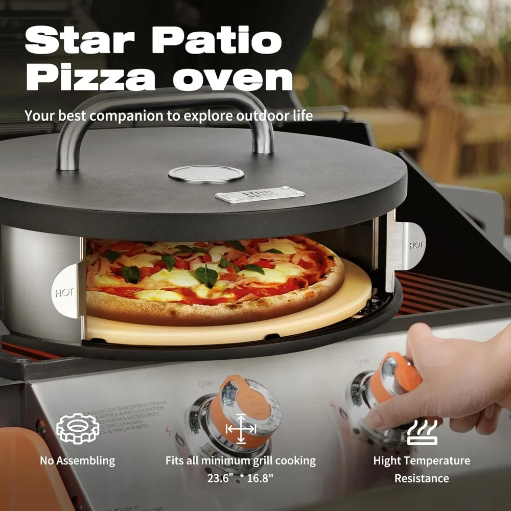 Star Patio Pizza Oven for Grill, 【2024 Upgrade】Grill Top Pizza Oven with Sliding Door, Portable grill pizza oven