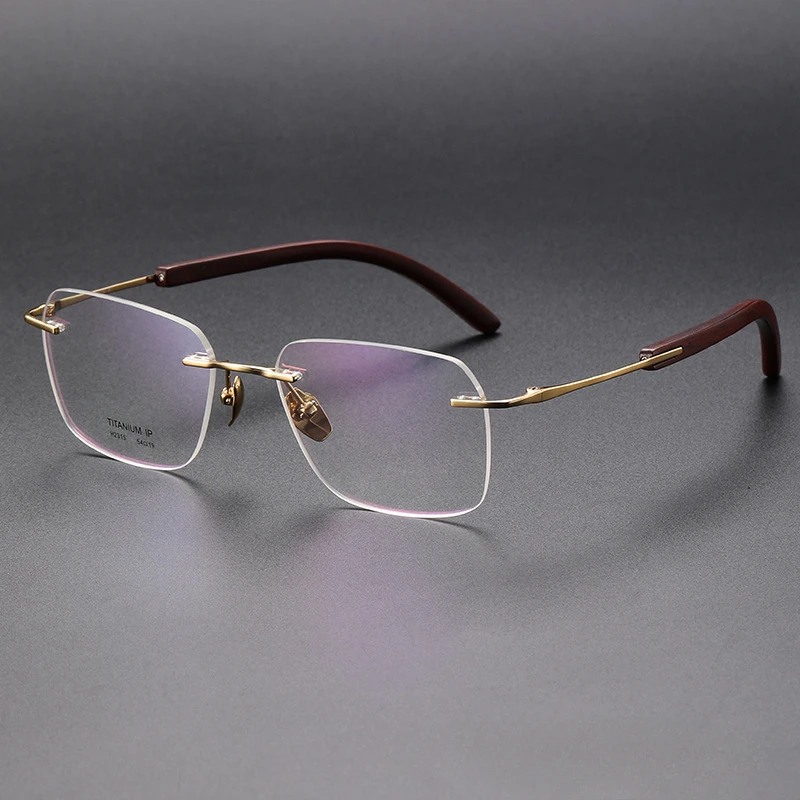 Natural Ebony Screwless Rimless Myopia Glasses Men's Business Pure Titanium Fashion Can Be Equipped with Color-changing Lenses.