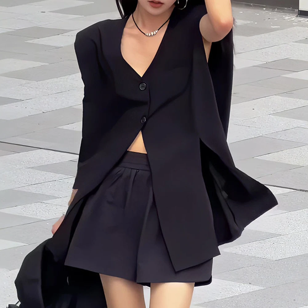 Korean 2025 summer new  black V-neck sleeveless suit vest versatile and thin stacked vest top