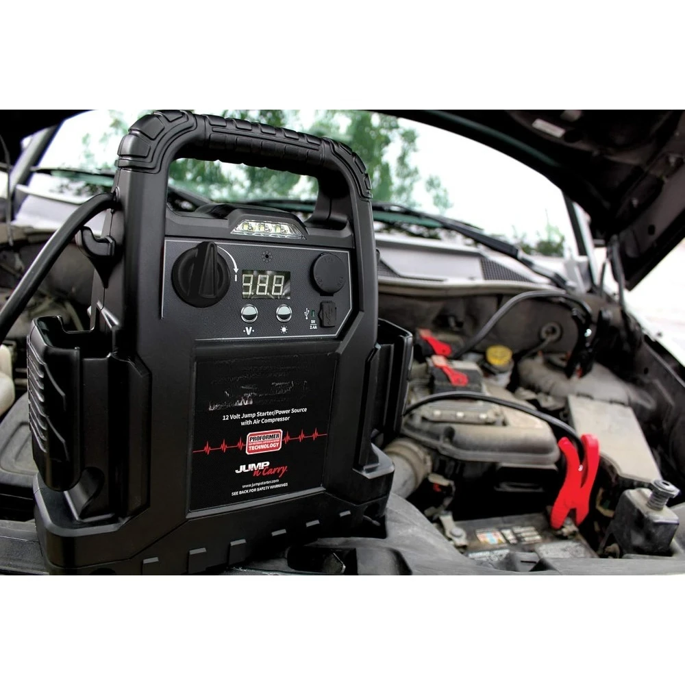 أدوات ومعدات محمولة 1100 Peak Amp Jump Starter مع ضاغط هواء لمعزز بطارية السيارة في حالات الطوارئ