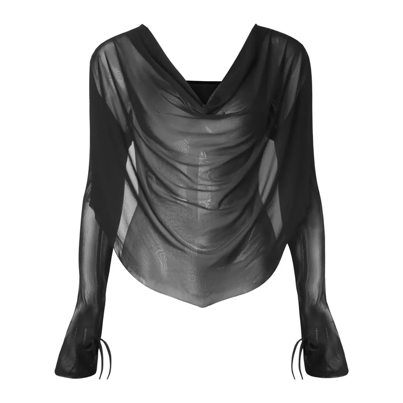 패션 라틴 댄스 여성 성인 메쉬 불규칙한 작업복 긴팔 국가 표준 현대 무용 연습 옷 새로운상의