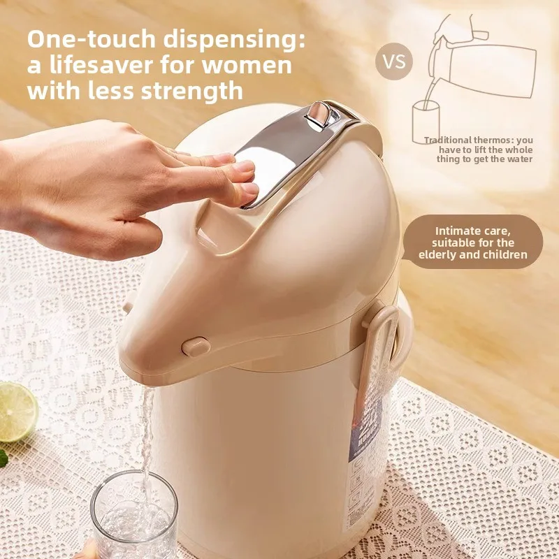 Stainless steel inner tank pneumatic thermal insulation pot, large-capacity portable press-out hot water bottle