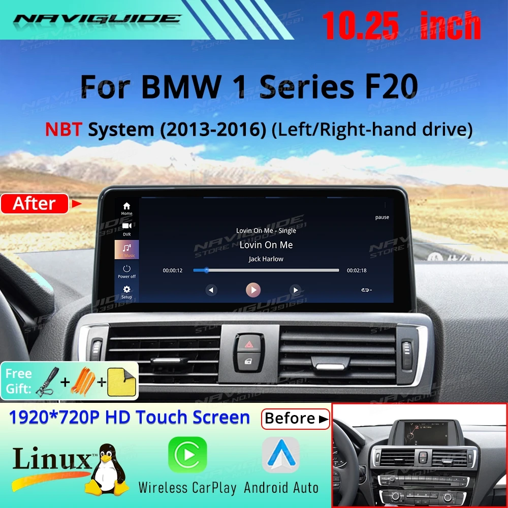 نظام لينكس 10.25 بوصة لنظام BMW 1 Series F20 NBT 13-16 مشغل وسائط متعددة لاسلكي CarPlay Auto Airplay مشغل وسائط متعددة