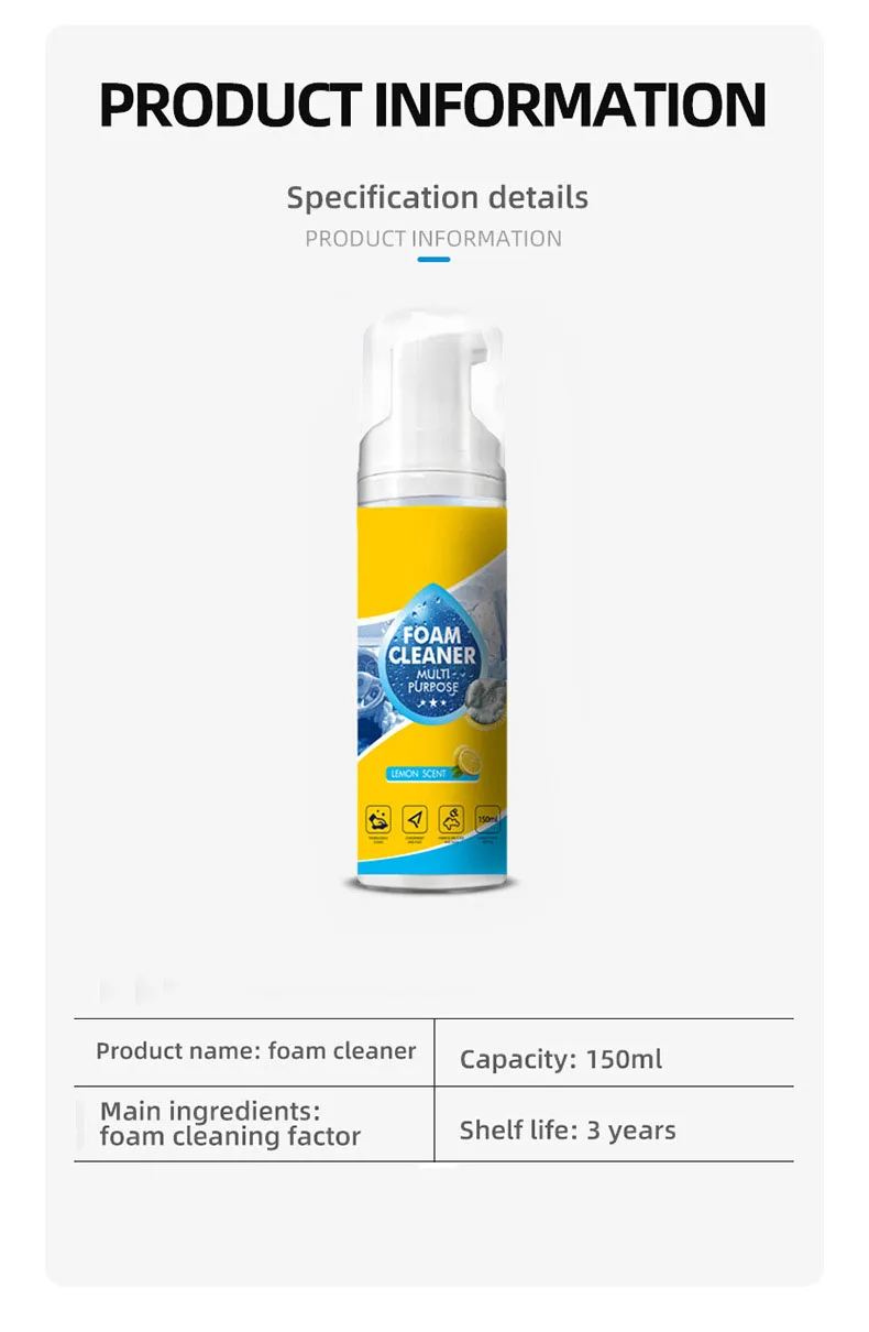 150ML Mehrzweck-Schaumreiniger-Spray Lederreinigung Haushalt Autoinnenreiniger für Fahrzeugpflege Weiße-Schuhe-Wäsche – Detail 6