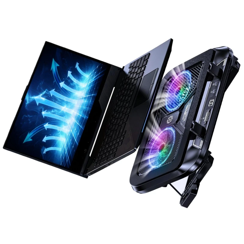 HX6A Laptop Cooling Lighting Adjustable Foldable Laptop Cooling Pad Cooling Double Fan
