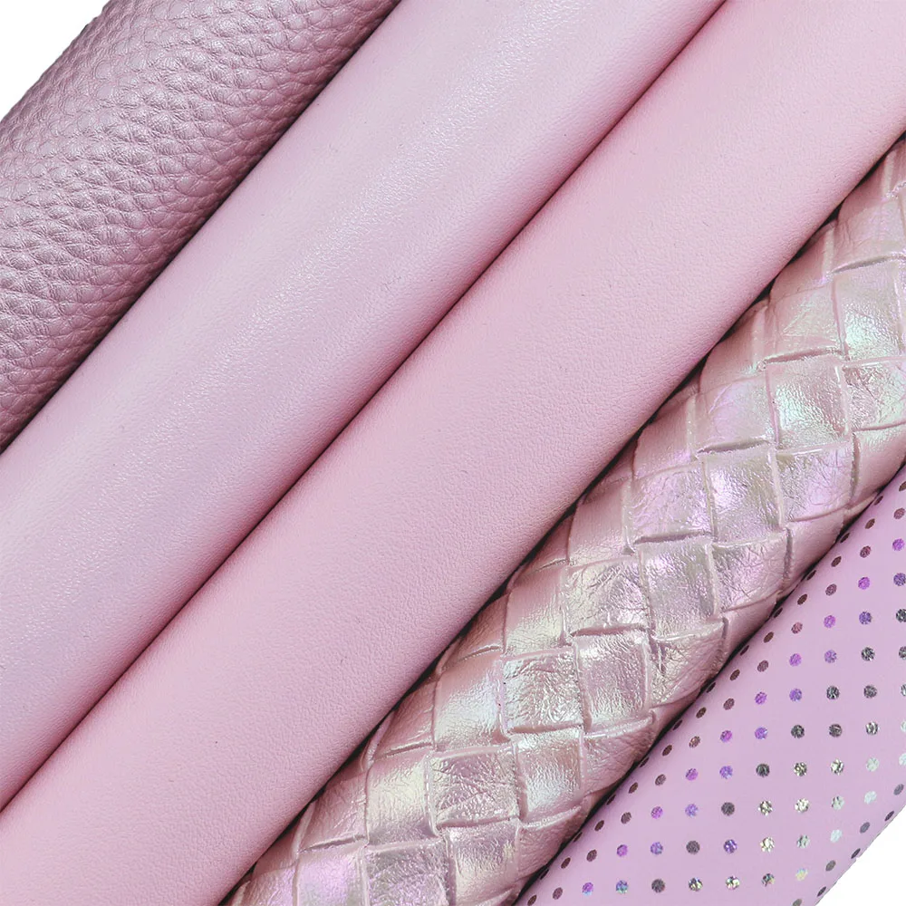 30x132cm Roll Pink Smooth Faux Synthetic Artificia Litchi Lychee Leather Vinyl Upholstery Fabric For Bows Handbags HM009