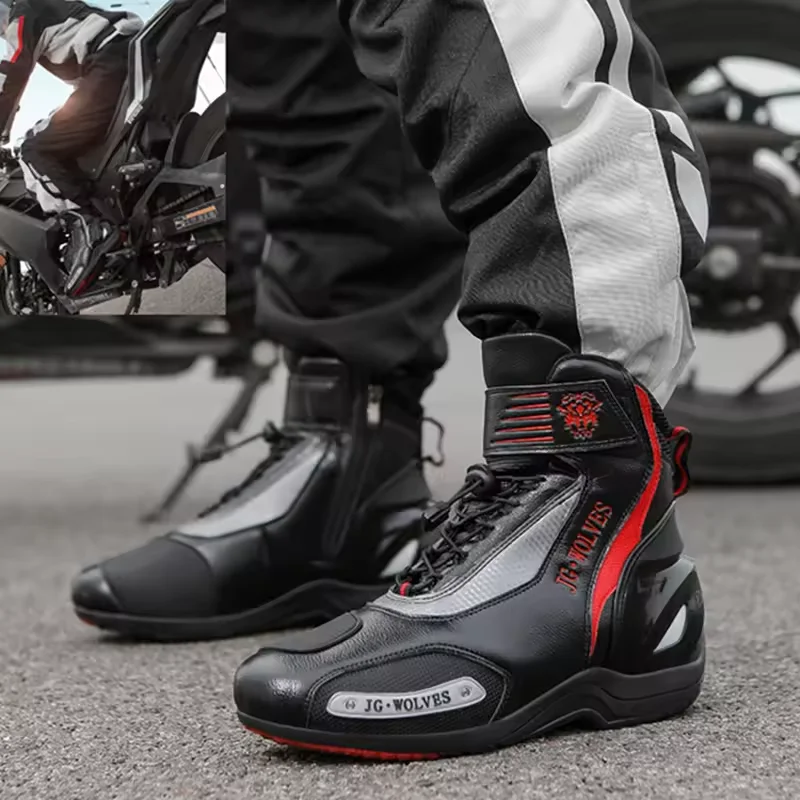 

Men's Motorcycle Boots New Leather Wear-Resistant Rubber Anti Slip Motos Protective Shoes Motocross Riding Anti-fall Shoes