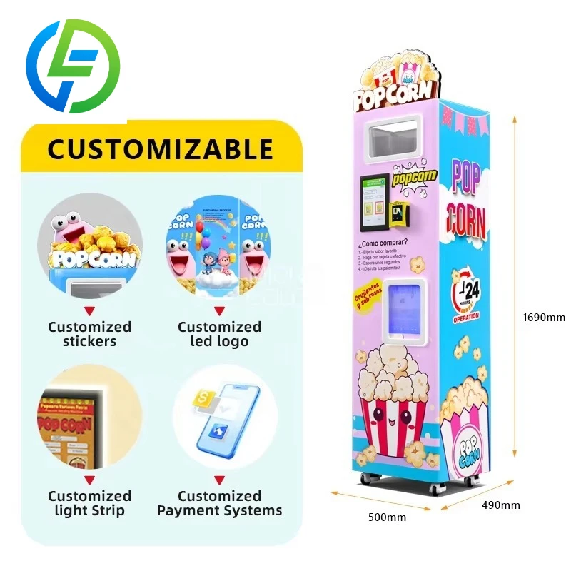 Customized Automatic Hot Flavored Popcorn Maker Coin-Operated Popcorn Vending Machine with QR Code Payment for Shopping Malls