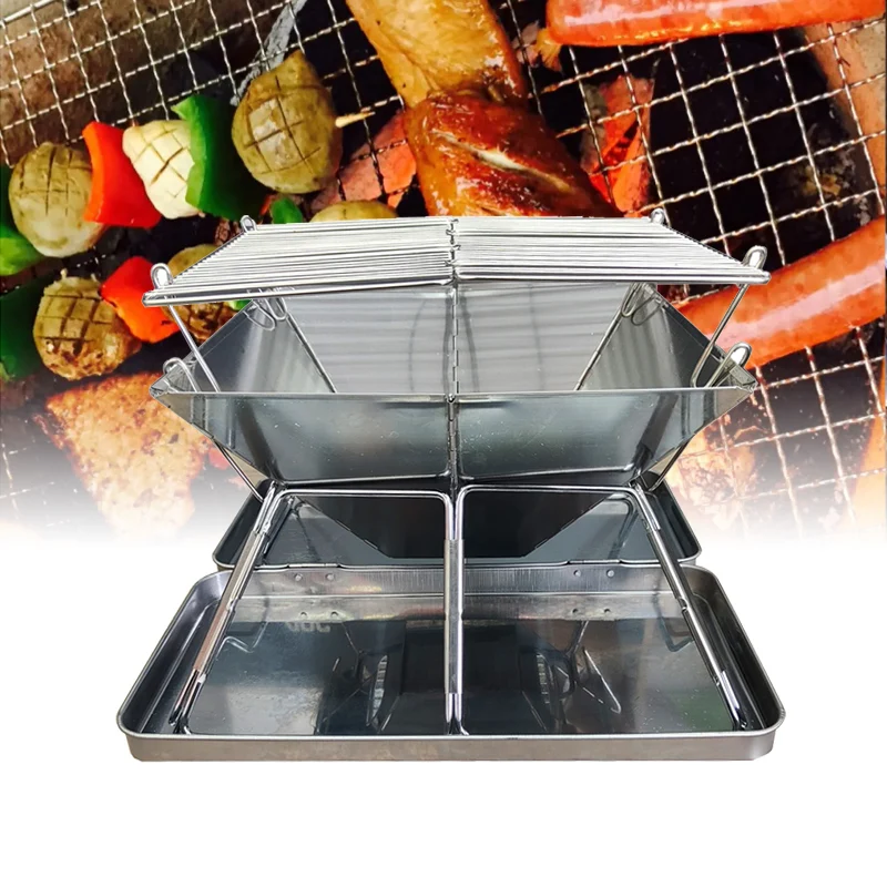 

Outdoor Folding Stainless Steel Grill Barbecue Rack Detachable Charcoal Stove BBQ Grill Lightweight Brazier Foldable Rack