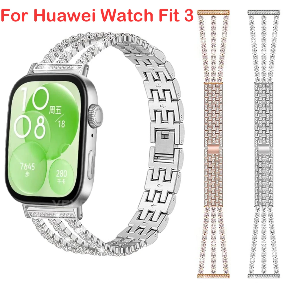 

Diamond Band For Huawei Watch Fit 3 Women Wristband Slim Metal Strap For Huawei Fit3 Watchband Bling Bracelet Accessories Correa