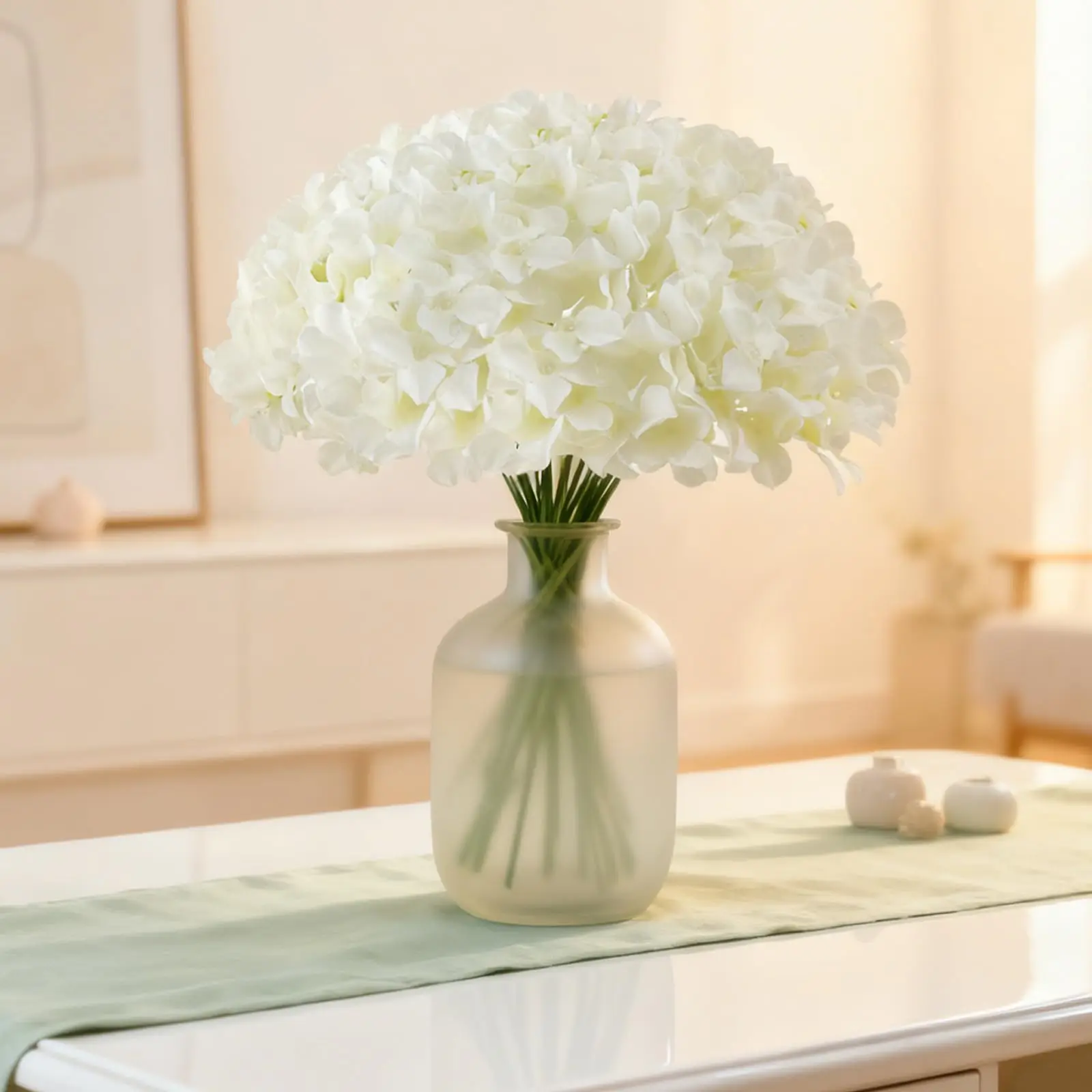 10 Stück Weiße Hortensien Künstliche Blumen mit Stielen Künstliche Hortensienblüten für Innenräume Hochzeit Party Tischdekoration – Detail 1
