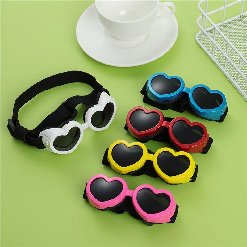 Heart-shaped Small Dog Sunglasses Waterproof UV Protection Dog Cat Sun Glasses With Adjustable Strap Goggles Pet Products