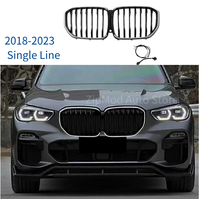LED Verlichte Front Nierengrille voor BMW X5 G05 LCI 2018-2026 Dubbele Enkelvoudige Lijn 1 Lamellen Auto Styling Grille Vervanging ABS