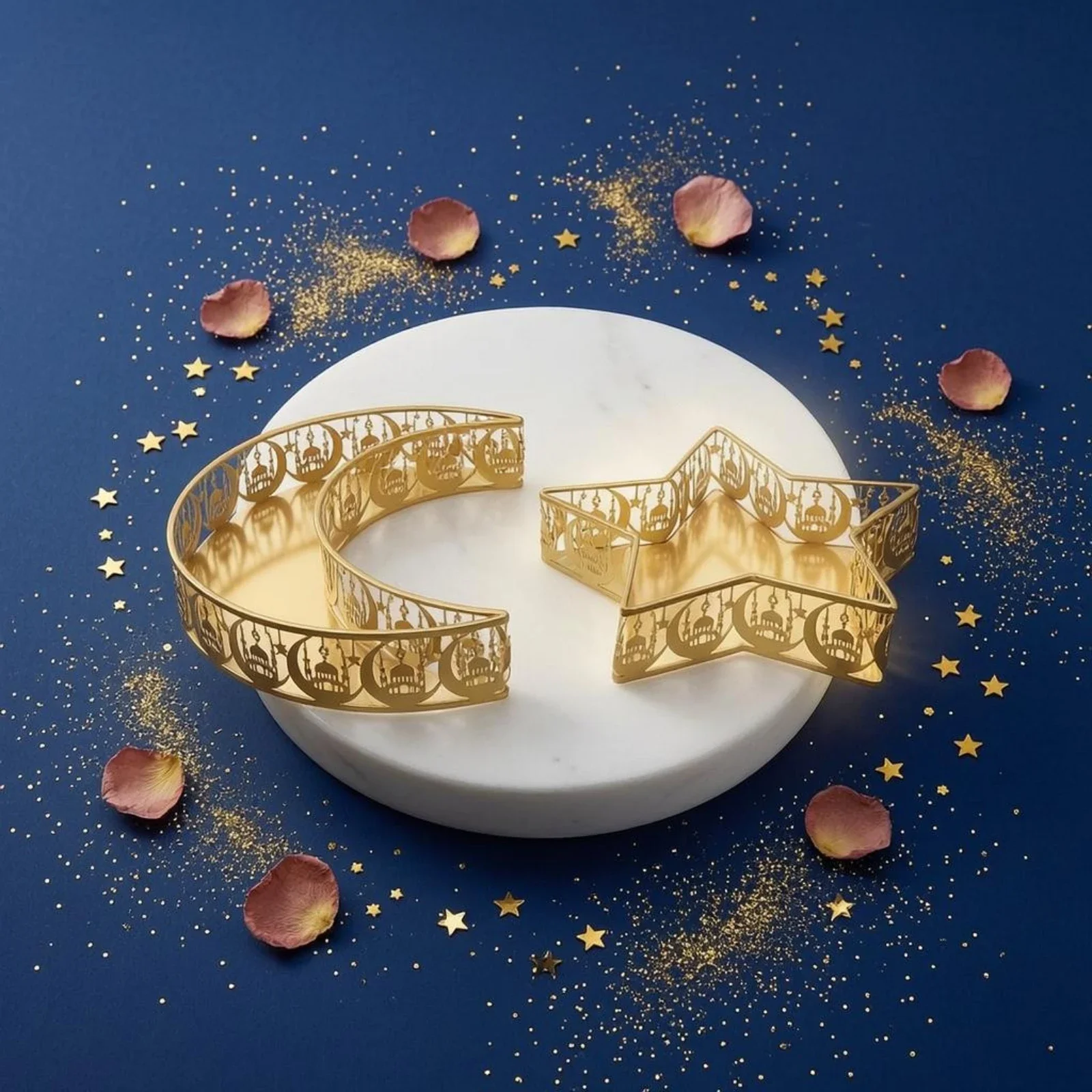 yes2 Pieces Perforated Metal Tray Set Hollow-Sided Crescent Moon Tray Crescent Moon Platter Decorative Tableware Golden