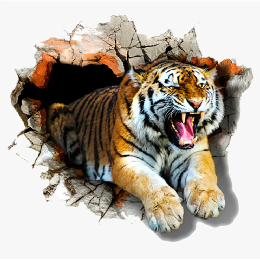 L154 3D Car Styling  Warning Wild Nature Cruel Angry Tiger Adhesive PVC Decal Waterproof Car Body Glass Sticker Pattern Vinyl(