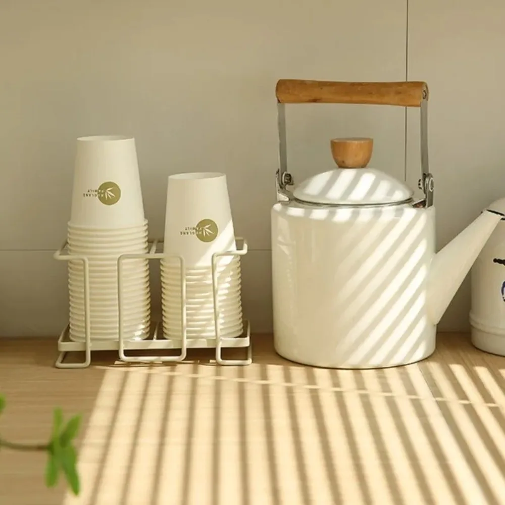 Metal Cup Storage Shelf Grey/White Large Capacity Cup Holder Dispenser Single Double Layer Hollow Out Design