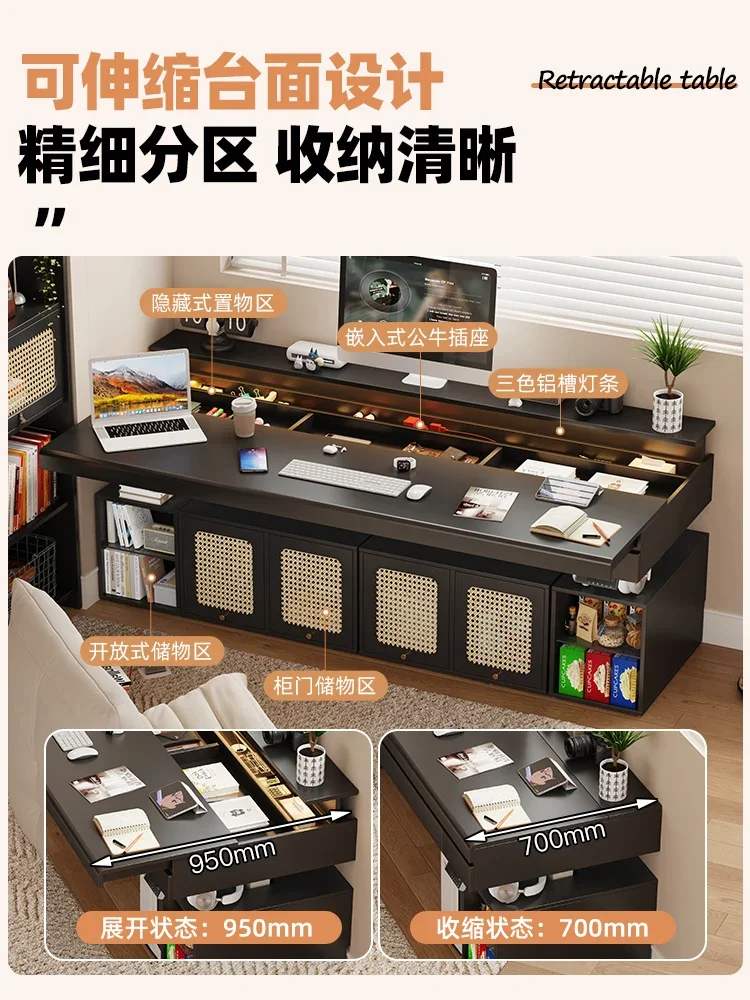 優れたカスタマイズ可能なロングコンピューターデスク、ダブルベッドルームデスク、本棚一体型、昇降可能