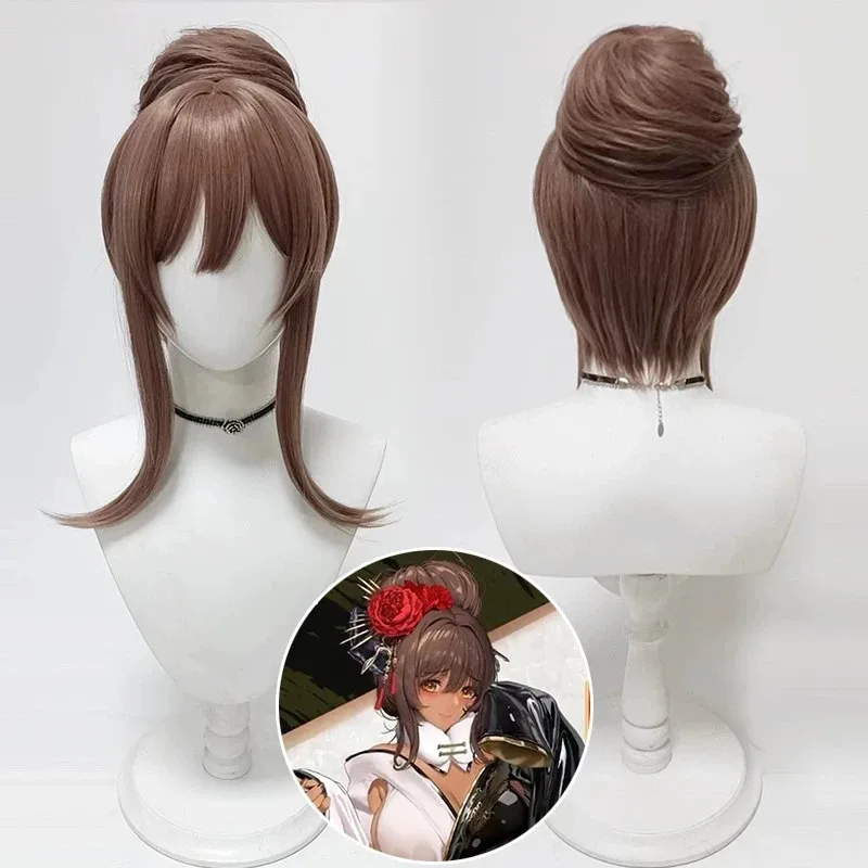 Nikke deusa da vitória noir peruca cosplay coque marrom resistente ao calor cabelo sintético festa de halloween role play carnaval + touca peruca