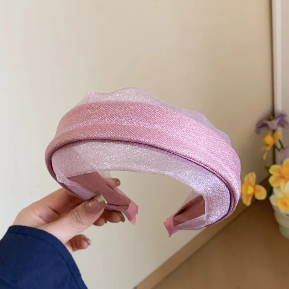 

Elegant Korean Style Women Hair Hoop Sweet Mesh Chiffon Headband All-match Headwear Wide Edge Hairband Daily