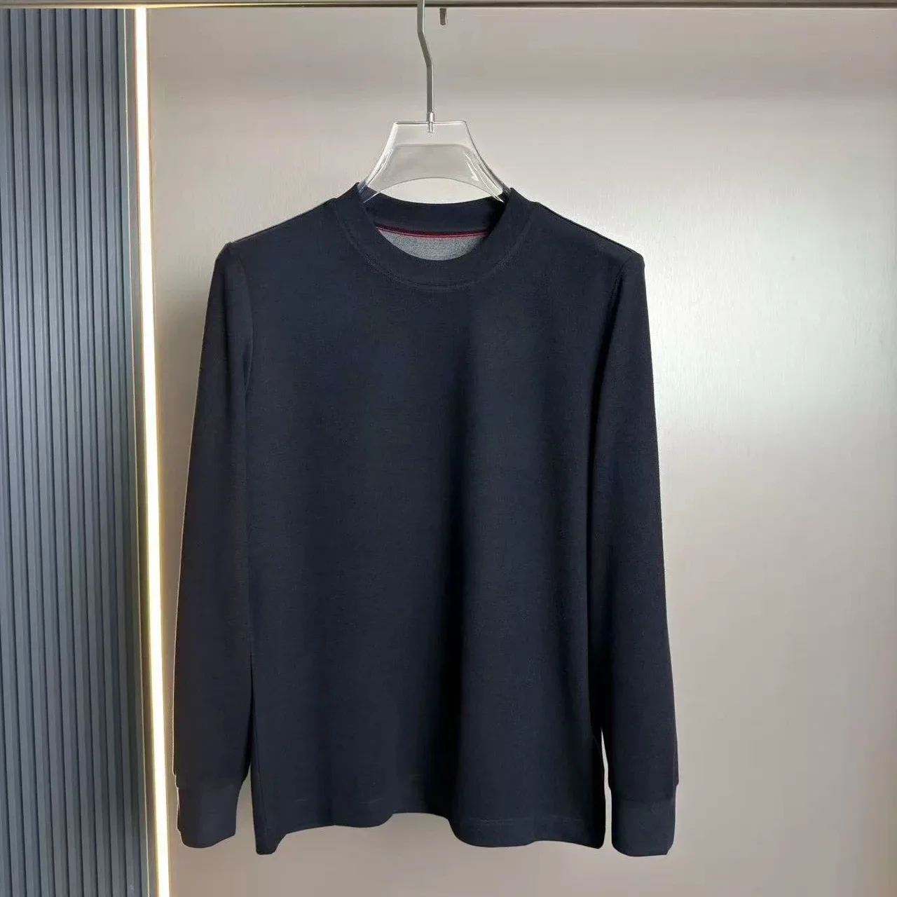 Italian BC Embroidery Old Money Style Men's Crew Neck Long Sleeve Casual Knitted Bottom T-Shirt