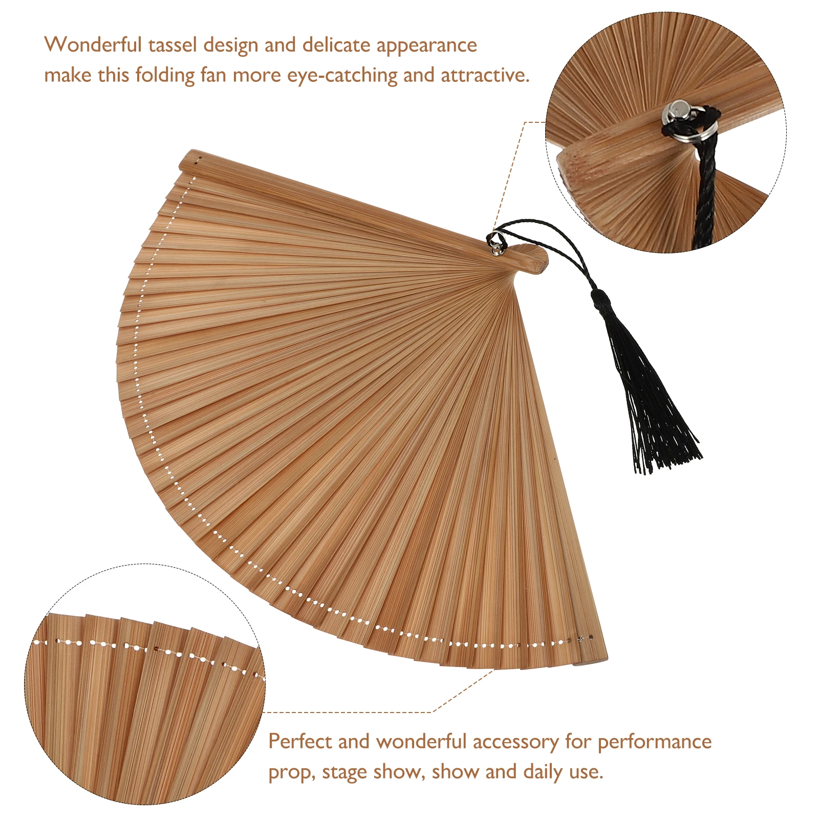 

Bamboo Hand Fans Foldable Retro Tassels Japanese Style Portable Travel Accessories Exquisite Durability Decorative Handheld Fan