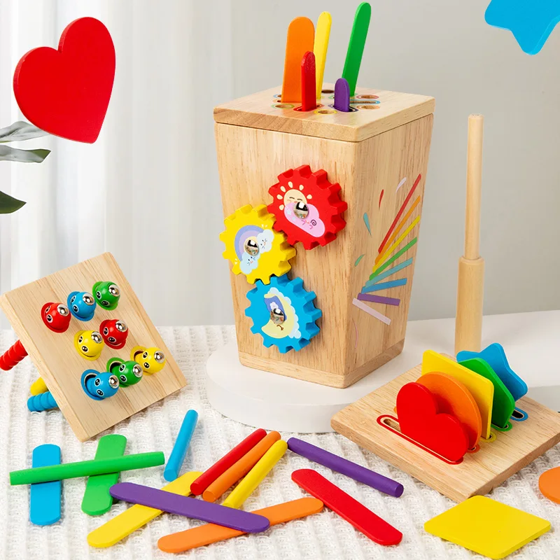 5-in-1 Wooden Multifunctional Color Sorting Box - Early Childhood Color Recognition Fine Motor Skills and Cognitive Education