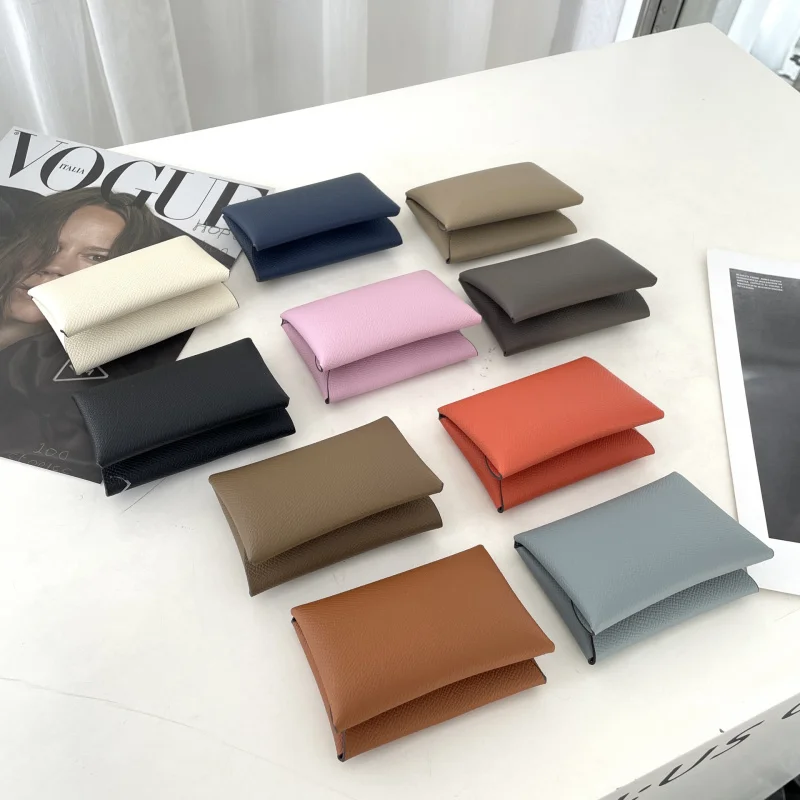 حامل بطاقات مطوية من الجلد الطبيعي للنساء على طراز H EP من الحبوب بزر ضغط عالي الجودة ومحفظة للبطاقات وحقيبة للعملات المعدنية #2