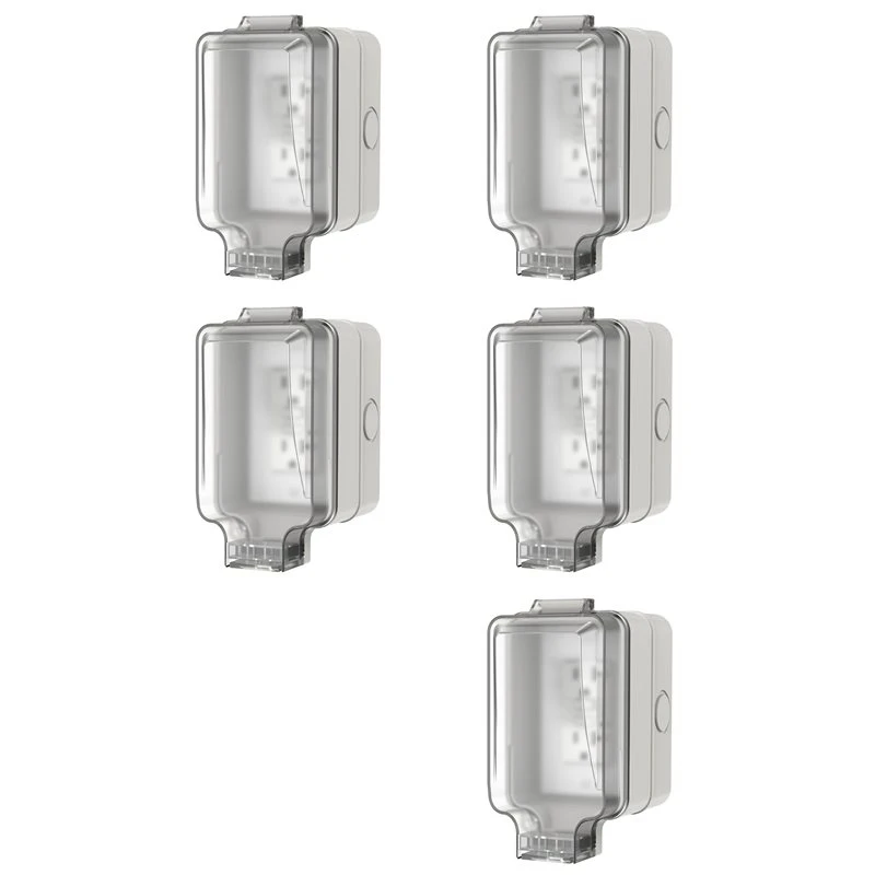 AT02-5X Outdoor Electrical Outlet Box,IP66 Waterproof & Lockable Enclosure,20A Rated With Double Socket For Gardens,Yards