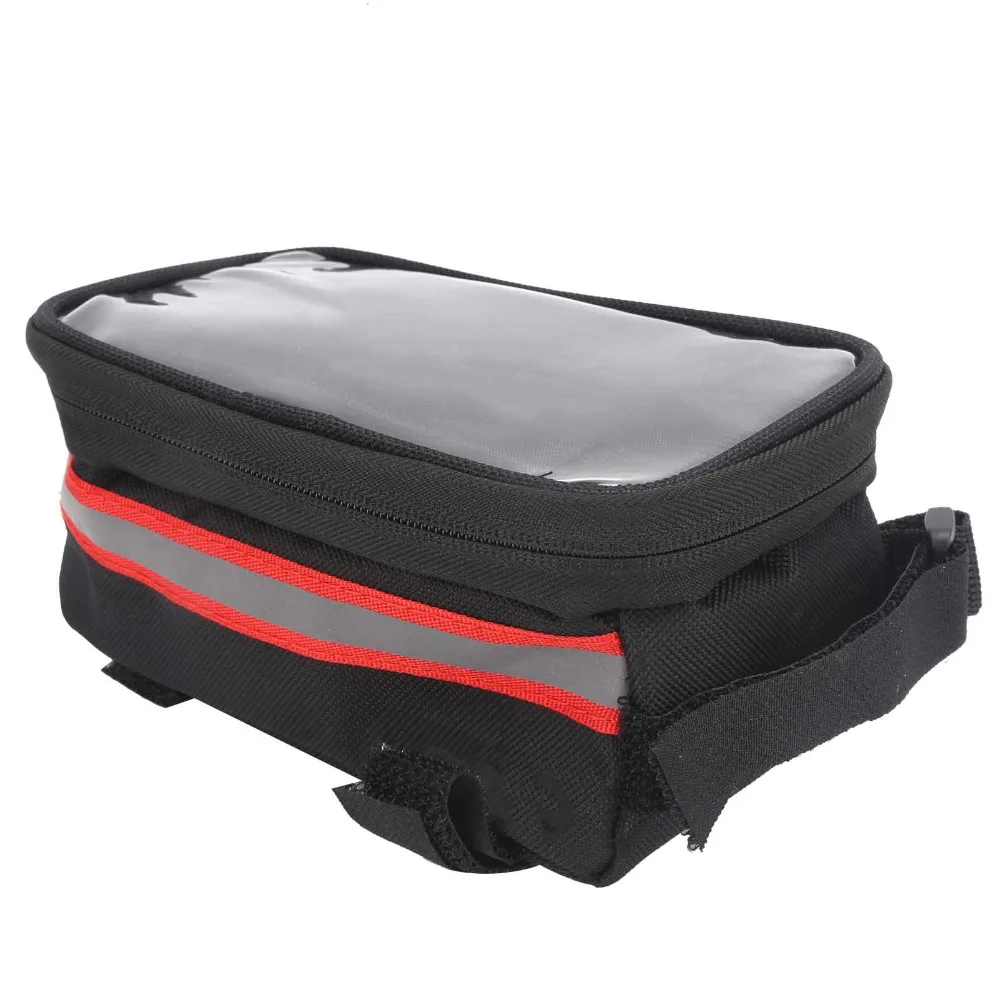 600D Nylon , TPU Bike Touchscreen Phone Bag Easy Installation with Reflective Side Strips Bicycle Phone Bag Hook and Loop Straps