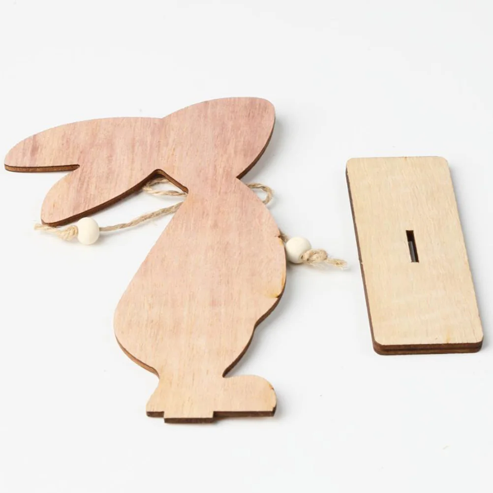 

Easter Bunny Rabbit Wooden Craft Desktop Ornament Decorative Board Home Decoration DIY Gift White Color