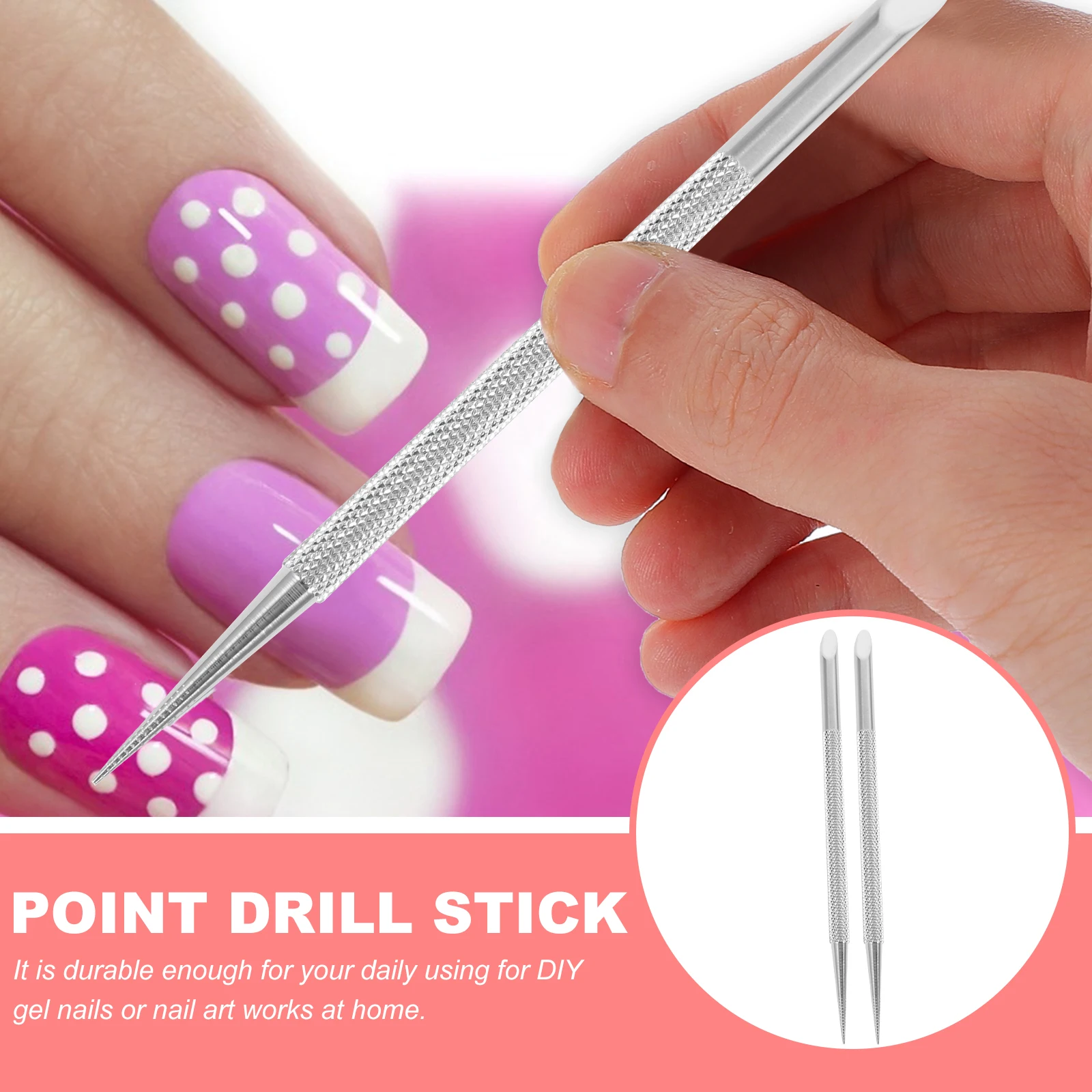 

2Pcs Stainless Steel Cuticle Pusher Nail Dead Skin Remover Manicure Tools Non-Slip Grip Nail Art Cleaning Tool