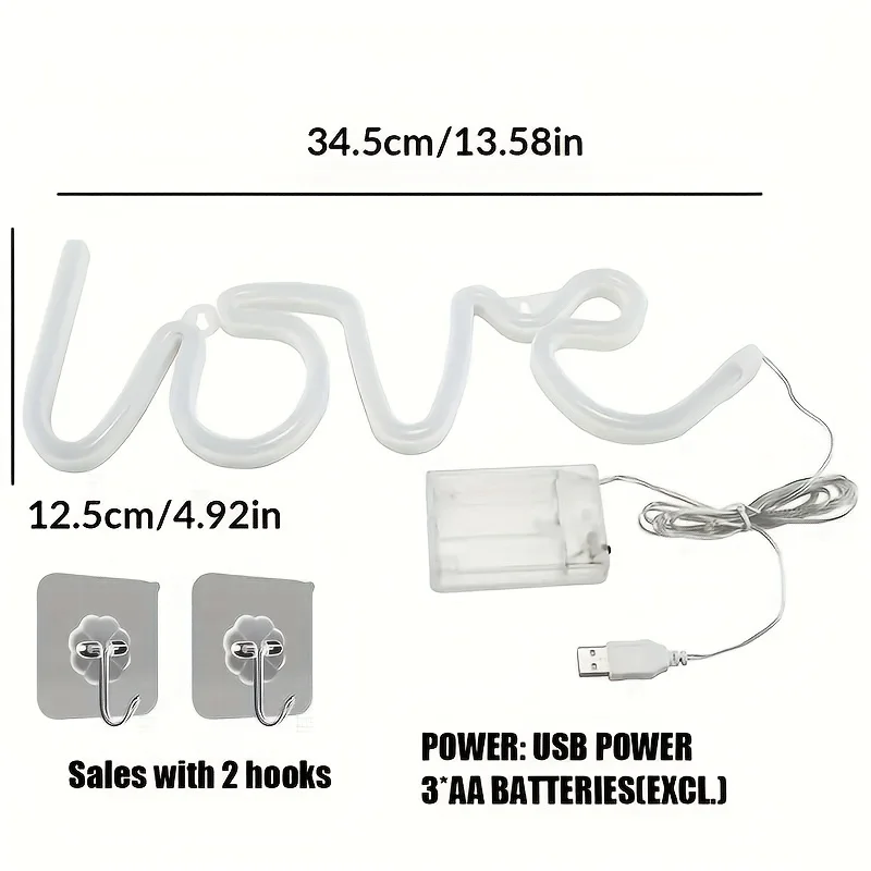 LOVE neon light, USB/alimentato a batteria, proposta regalo romantico di san valentino, luce per l\'atmosfera di nozze, decorazione della parete di