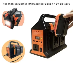 300W Lithium Inverter For Makita/DeWlt/Milwaukee/Bosch 18v Battery To AC 110V/220V USB Tpye-C Power Bank Converter with Light
