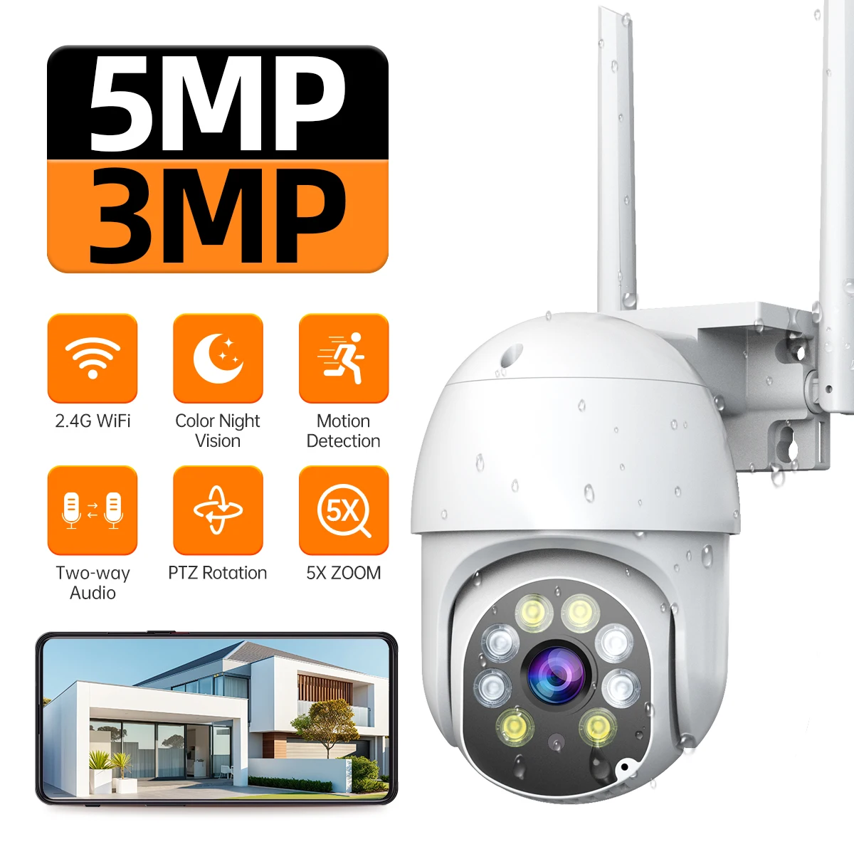 JOOAN 5MP 3MP PTZ Wifi Camera Outdoor IP Camera Color Night Auto Tracking ONVIF Surveillance Cameras Street Security CCTV Camera