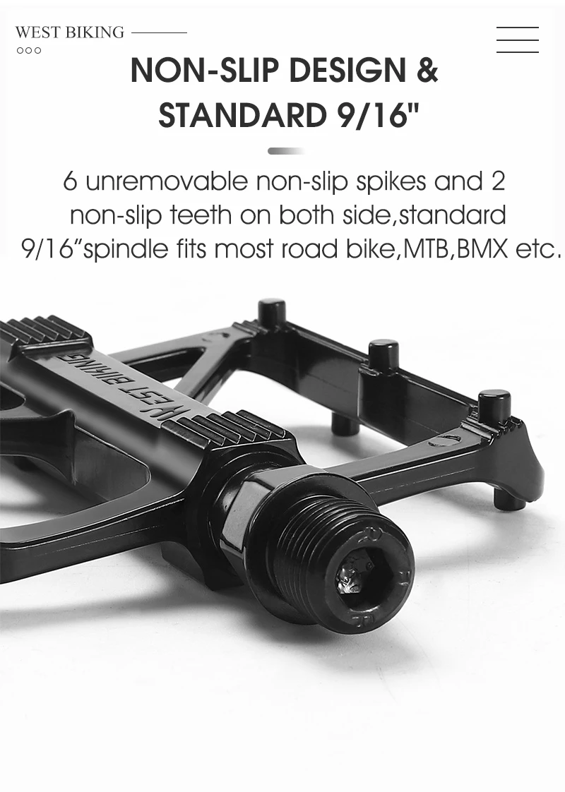 WEST BIKING Aluminium-Fahrradpedale Ultraleicht mit DU-Lager Mini Flache Plattform für Rennrad, Faltrad und Citybike Fahrradteile Schwarz Rutschfest – Detail 5
