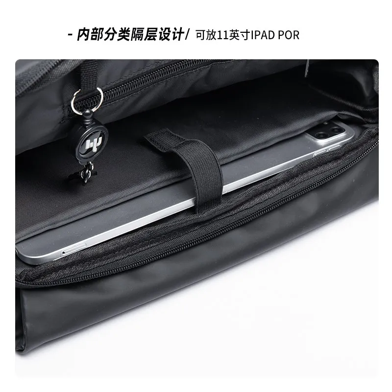 Imagem -03 - Bolsa Crossbody Impermeável para Homens Bolsa de Ombro Zíper Anti-roubo Preto Sólido Leve Portátil Grande Capacidade 15 Polegada Laptop Moda