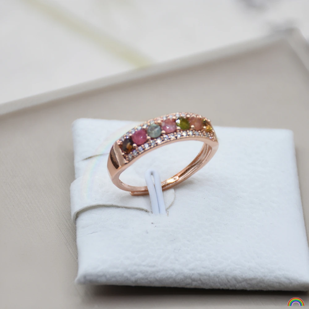 Natural tourmaline ring, colored gemstone, open mouth alloy, women's ring, fidelity protection, natural Rwbuye brand jewelry