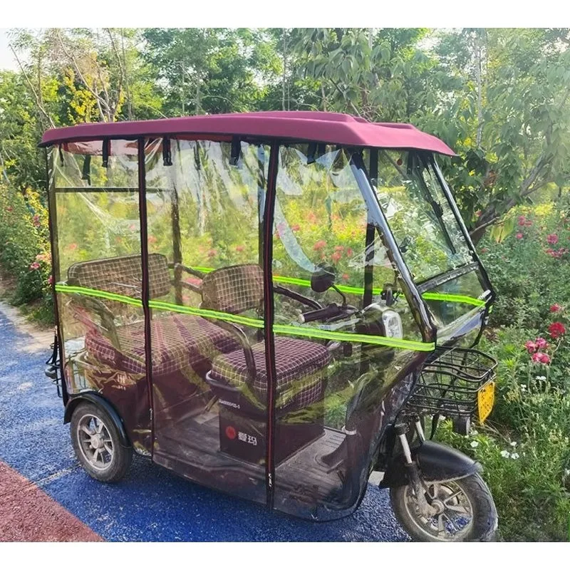 Closed Tarpaulin Motorcycle Electric Tricycle Curtain Thickened Awning Removable Rain Shelter Sunscreen Windproof Safe Secure