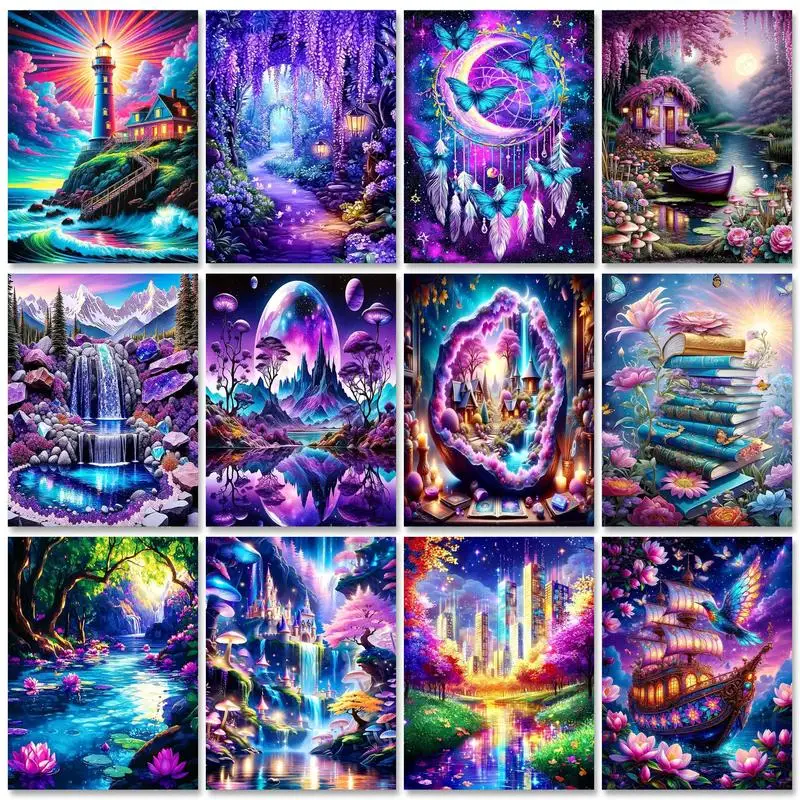 

RUOPOTY Luminous Lighthouse Paint By Numbers Handiwork Art Drawing Kit Landscape Abstract On canvas Canvas Painting