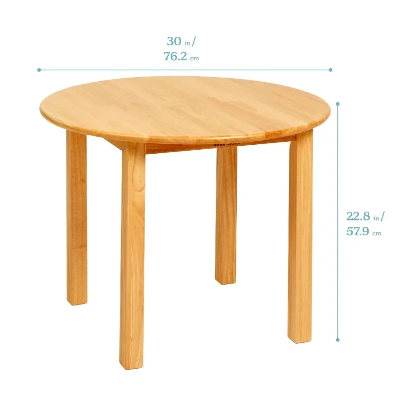 ECR4Kids 30in D Round Hardwood Table and Chair Set, 12in Seat Height, Kids Furniture 3-Piece