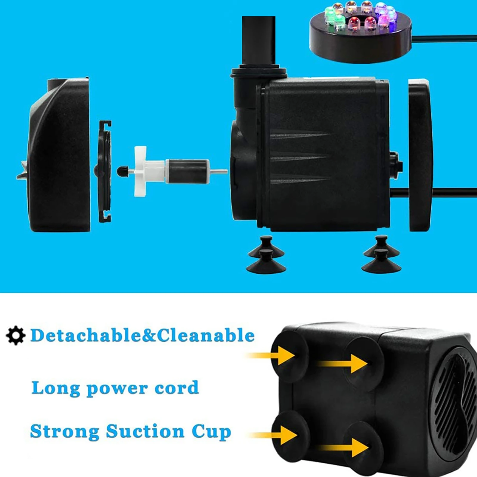 15W Water Pump Fish Tank Pond Ultra-Quiet Submersible With 12 LED Lights Aquarium Water Fountain Pump Filter LED Water Pump