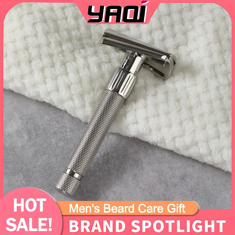 

YAQI Torqx Наклонная регулируемая бритва из нержавеющей стали, длина ручки 90 мм и 7 зазоров лезвий (0,6–1,8 мм) для мужчин, прецизионное бритье