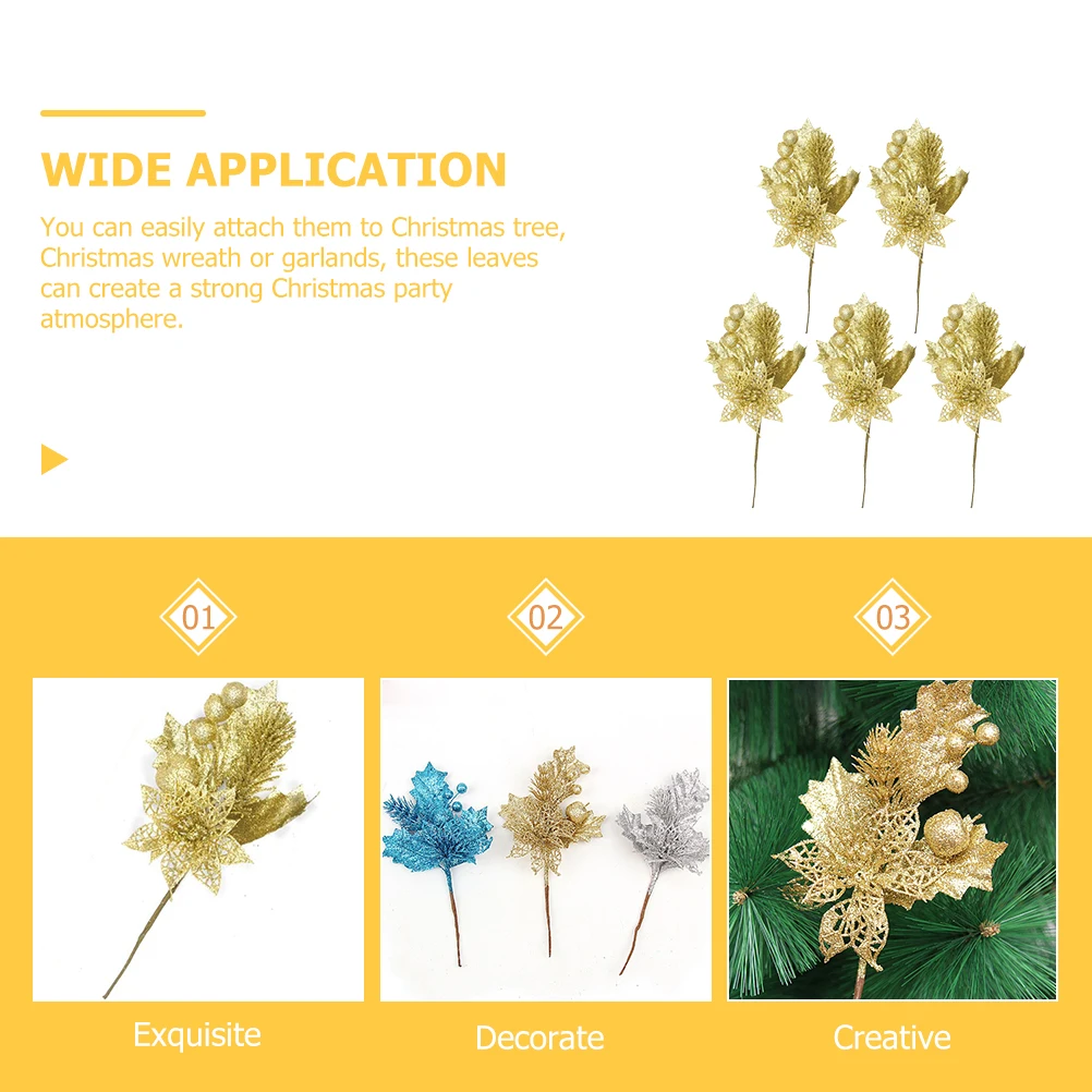 

Christmas Cuttings Glitter Leaves Artificial Flower Arrangement Decorations Stems Centerpieces